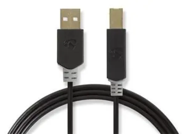 Nedis USB 2.0 kabel antracit / Kabel USB / USB-A - USB-B / 480 Mbps / 2 m / pozlacené konektory (CCBP60100AT20)