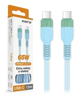 Aligator Datový kabel SoftPastels 3A 65W / USB-C/USB-C / modrý (DATKP75)