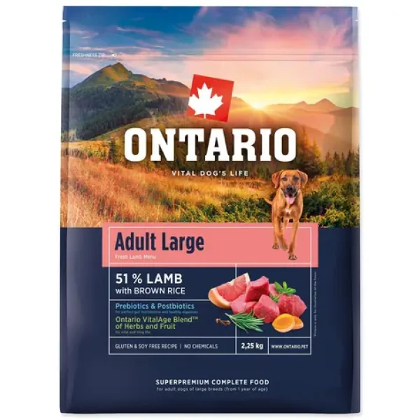 Ontario Adult Large Lamb Brown Rice 2.25kg / Granule pro dospělé psy (214-13128)
