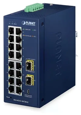 Planet IGS-4215-16T2S-U / Průmyslový switch / 16x Gigabit / 2x SFP / L2 / -40 až 75 °C / IP30 (IGS-4215-16T2S-U)