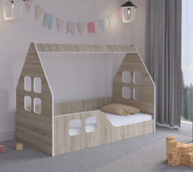 DumDekorace Dětská postel Montessori domeček 140 x 70 cm v dekoru dub sonoma levý