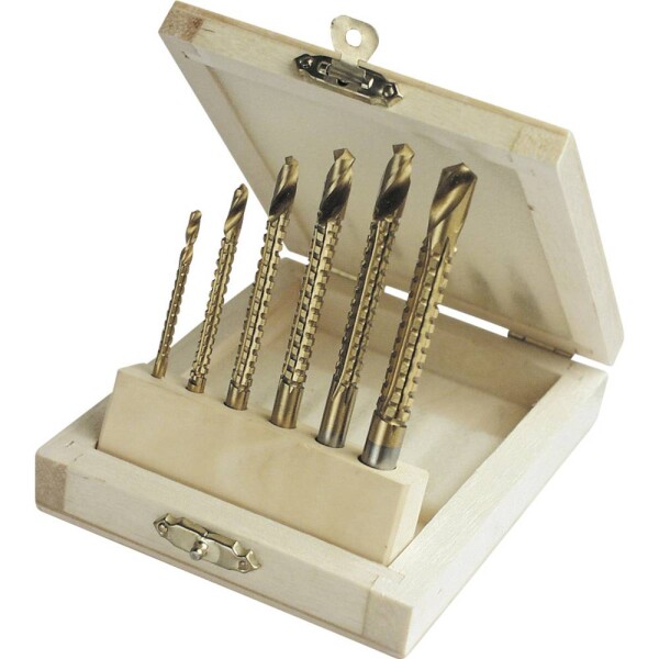 Brüder Mannesmann M54606 HSS sada frézovacího vrtáku, 6dílná, 3 mm, 4 mm, 5 mm, 6 mm, 6.5 mm, 8 mm, TiN, válcová stopka, 1 sada