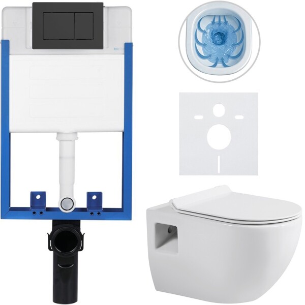 CERANO Kompletní podomítkový WC set Lite/Dure - bílá lesklá - WC tlačítko Classic, černé matné - k zazdění - 51x35 cm