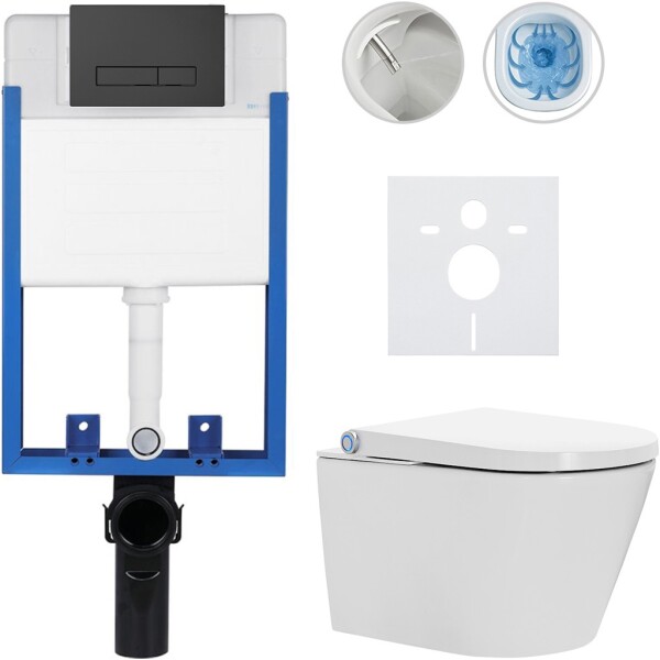 CERANO Kompletní WC set Profi/Cronus Standard - bílá lesklá - WC tlačítko Slim/Černá matná - pro zazdění - 59,3x38,4 cm