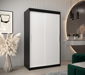 Šatní skříň Abi T0 s posuvnými dveřmi Barva korpusu: Černá, Rozměry: 120 cm, Dveře: Bílá