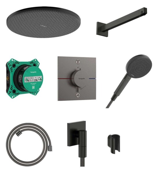 HANSGROHE - Raindance Alive S Sprchový set s termostatem pod omítku, průměr 30 cm, 3 proudy, kartáčovaný černý chrom 24630340