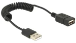 Delock USB-A (M) - USB-A (F) černá / Prodlužovací kabel / Spirálový / 0,2-0,6 m / USB 2.0 (83163)