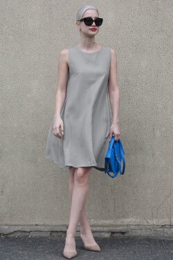 Madmext Gray Zero Sleeve Casual Linen Dress