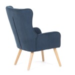Křeslo, potah modrá manšestrová látka, dřevěné nohy, masiv kaučukovník