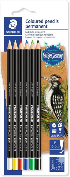 Staedtler Staedtler, 10820BK6-C, Lumocolor permanent, sada permanentních suchých popisovačů (pastelek), 6 ks