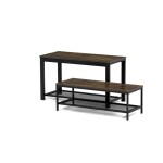 Botník 2 police, MDF dekor staré dřevo, kov - černý matný lak