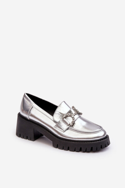 Dámské kožené polobotky na masivním podpatku stříbrné Lemmitty 38