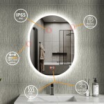 Erga Demi, oválné LED zrcadlo 60x80cm, 3 barvy světla, přední osvětlení, topná podložka proti zapaření, ERG-V01-DEMI-6080-CL