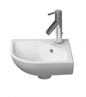 DURAVIT - ME by Starck Rohové umývátko 43x38 cm, s přepadem, s otvorem pro baterii, WonderGliss, matná bílá 07224332001