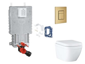 GROHE - Uniset Set předstěnové instalace, klozetu, sedátka SoftClose, tlačítka Skate Cosmopolitan a sady pro vhazování tablet, Triple Vortex, kartáčovaný Cool Sunrise SANI15BB4124