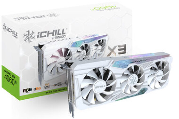 Inno3D GeForce RTX 4060 Ti iChill X3 White 8GB / 2310 - 2595 MHz / 8GB GDDR6 / 128-bit / 1x HDMI + 3x DP / (8) (C406T3-08D6X-17113280)