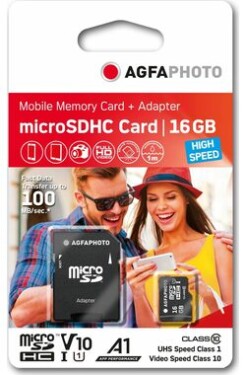 AgfaPhoto MicroSDHC 16GB + Adaptér / R:80 MB/s / W:15 MB/s / Class 10 (10580)