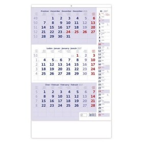 Kalendář nástěnný 2027 - Tříměsíční modrý s poznámkami