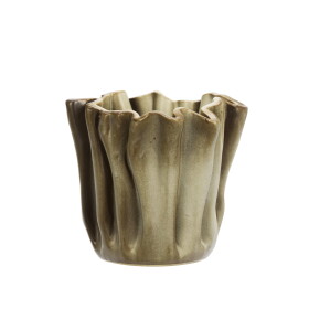 MADAM STOLTZ Kameninový obal na květiny Crafted Beige Ø 18 cm, béžová barva, keramika