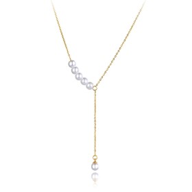 Ocelový náhrdelník Raina - chirurgická ocel, perla, Zlatá 43 cm + 4 cm (prodloužení)
