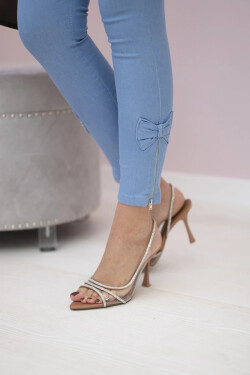 Kalhoty z barevného denimu s mašlí z denimu M