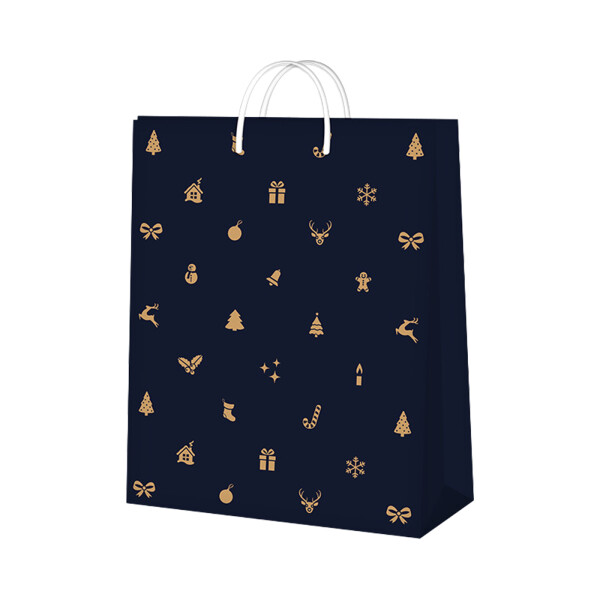 Dárková taška velká - Modrá vánoční s ražbou (26 × 12,7 × 32,4 cm) - Albi