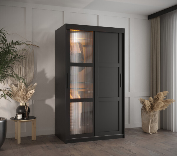 Šatní skříň Abi Flutes 3 Rozměry: 100 cm, Barva korpusu + barva dveří: Černá + Černá