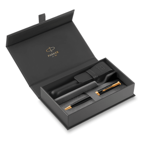 Parker Sonnet Black GT - kuličkové pero v dárkové kazetě s koženým pouzdrem