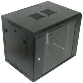 XtendLan 9U 600×450 mm / Nástěnný rozvaděč / jednodílný / rozložený / skleněné dveře (WS-9U-64-BLACK-U-P)