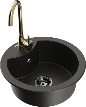MEXEN/S - Diego granitový dřez včetně baterie Telma, černá/zlatá 6512-75-670200-50-B