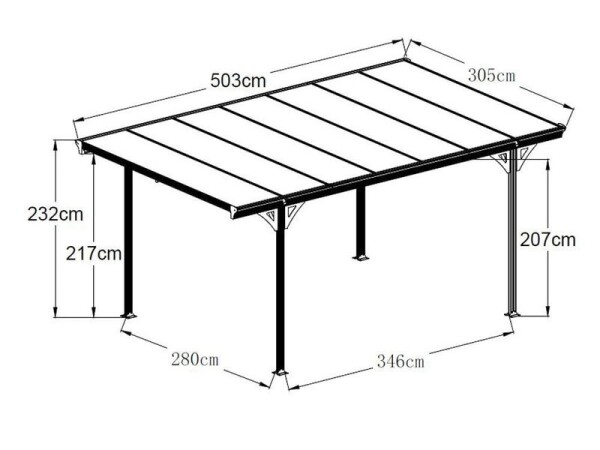 Hliníkový přístřešek (carport) – Helsinki (d. 503 × š. 305 × v. 232 cm), bílá 3,05, 5,03, Hliník