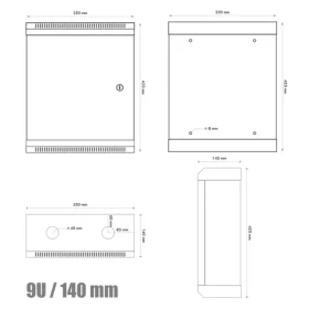 DATACOM Rack 10" 9U/140 / jednodílný / černý / plechové dveře (7047)