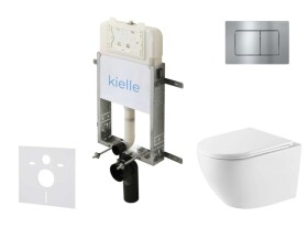 Kielle - Genesis New Set předstěnové instalace, klozetu Oudee, Vortex Rimless+, sedátka softclose a tlačítka Gemini New III, lesklý chrom 30528SZ62