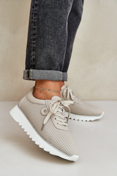 Kožené Sportovní Boty Na Platformě S Leskem D&A LR51-629 Béžové 36