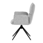 Židle jídelní, šedá látka, 360° vratný mechanismus, černý kov