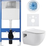 CERANO Kompletní podomítkový WC set Lite/Dure - bílá lesklá - WC tlačítko Classic, tmavě šedá - předstěnová instalace/sádrokarton - 51x35 cm