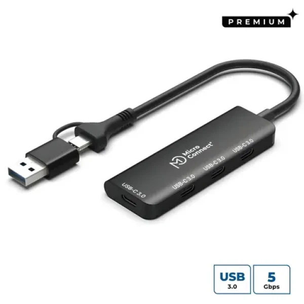 MicroConnect Premium USB-C Hub stříbrná / USB hub / 4× USB-C 3.2 Gen 2 / 0,3 m kabel (UC0070-5G-USB-C-4IN1-C)