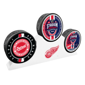 Mustang Puk Detroit Red Wings NHL 3 Puck Wooden Podium