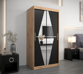 Šatní skříň Abi Bo Barva korpusu: Dub artisan, Rozměry: 100 cm, Dveře: Černá
