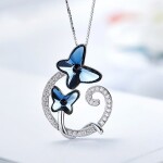 Stříbrný náhrdelník Swarovski Elements Crystal Butterfly - motýl, stříbro 925/1000, Modrá 40 cm + 5 cm (prodloužení)