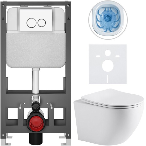 CERANO Kompletní WC set Basic/Cesso - bílá matná - WC tlačítko Dualo/Bílá - volně stojící - předstěnová instalace - 49x36 cm - 8050BD86242