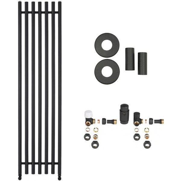 CERANO Koupelnový radiátorový set Valerio - ústřední vytápění - boční připojení - 872W - černá matná - 1560x390 mm