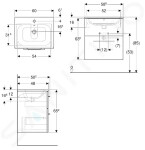 GEBERIT - Selnova Square Umyvadlová skříňka 635x588x480 mm, s umyvadlem, 2 zásuvky, světlý ořech hickory 501.239.00.1