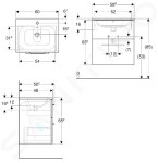 GEBERIT - Selnova Square Umyvadlová skříňka 635x588x480 mm, s umyvadlem, 2 zásuvky, ořech hickory 501.238.00.1