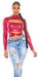 Sexy top Koucla Wetlook Crop Top s výřezem BORDEAUX Einheitsgroesse