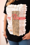 Dámská bavlněná halenka Plus Size s potiskem „Day Dream“ černá + camel UNI