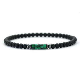 Pánský korálkový náramek Nero - 4 mm malachyt, achát, Zelená 19 cm