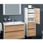 MEREO - Opto koupelnová skříňka vysoká 125 cm, levé otevírání, bílá/dub Riviera CN934L