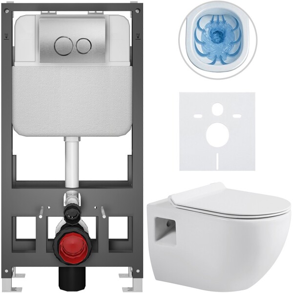 CERANO - Kompletní WC set Basic/Dure - bílá lesklá - WC tlačítko Dualo/Stříbrná - volně stojící - předstěnová instalace - 51x35 CER-8050BD85913