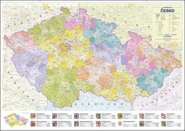Česko - administrativní mapa nástěnná 1:500 000